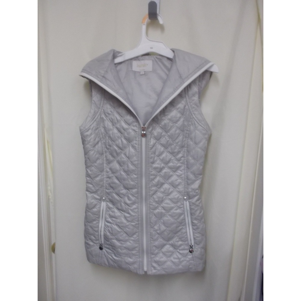 Laundry by Shelli Segal Women Gray Quilted Hooded Puffer Vest Size XS